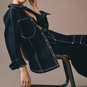 NWT Anthropologie Pilcro Oversized Denim Shirt Rinse Wash Womens Size XS Relaxed